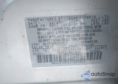 2018 Nissan Sentra Sr Turbo z USA, uszkodzony, nr VIN 3N1CB7AP2JY227017